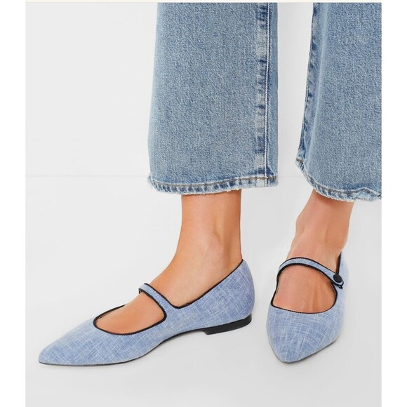 Tuckernut Shoes Women's Chambray Jane Flats Size 8 in Denim Blue & Black